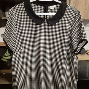 Twik Monochrome Gingham Top with Black Collar